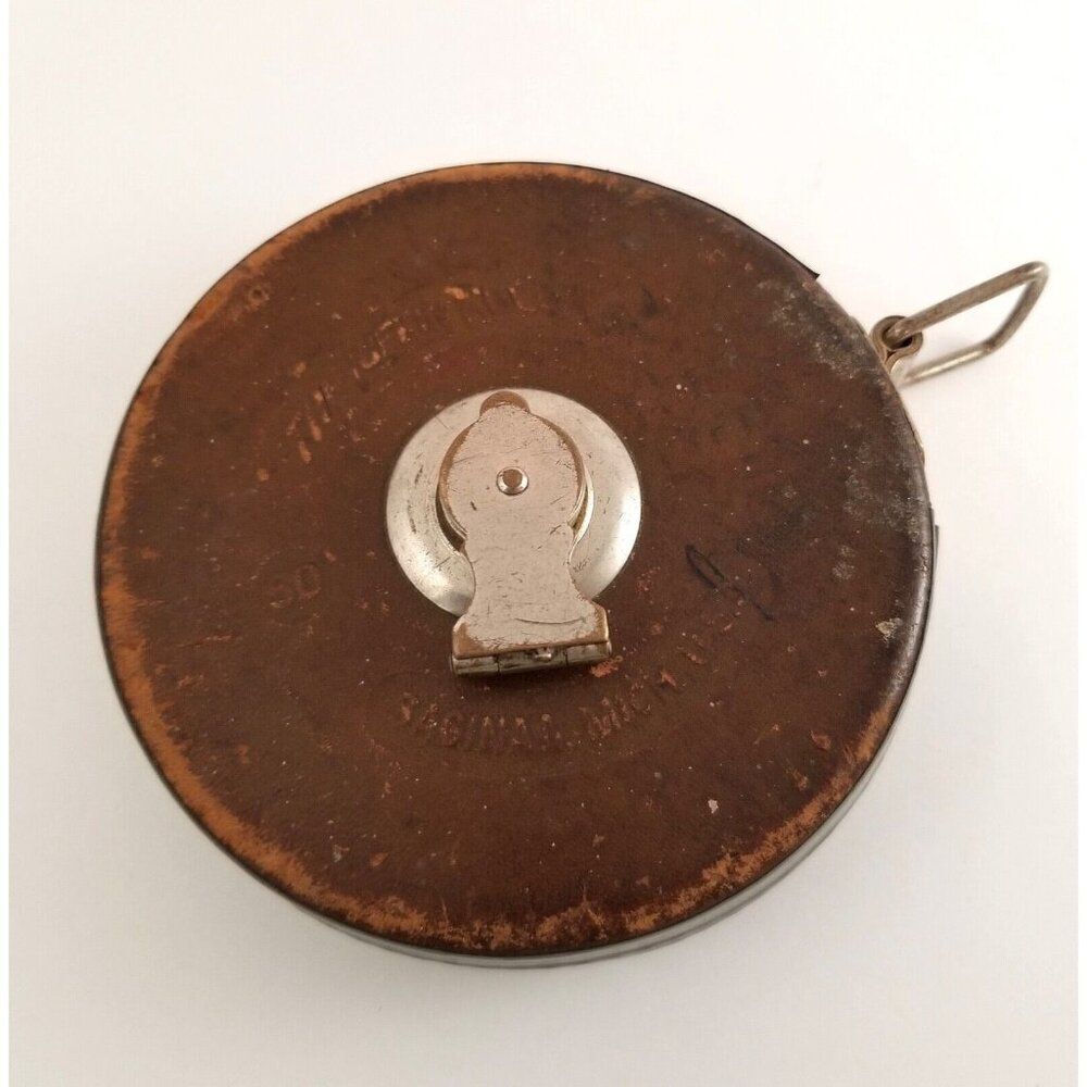 Vintage Lufkin Engineers Chrome Clad Leader Steel Tape Measure 50 Ft Foot USA